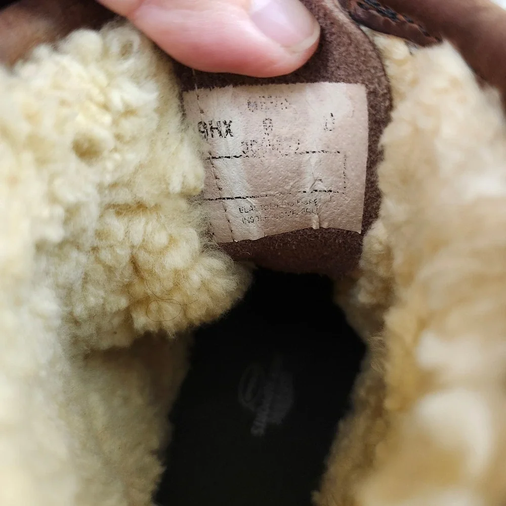 Orvis Mens Brown Leather Shearling Lined Front Zip Moc Toe Boots Size 9